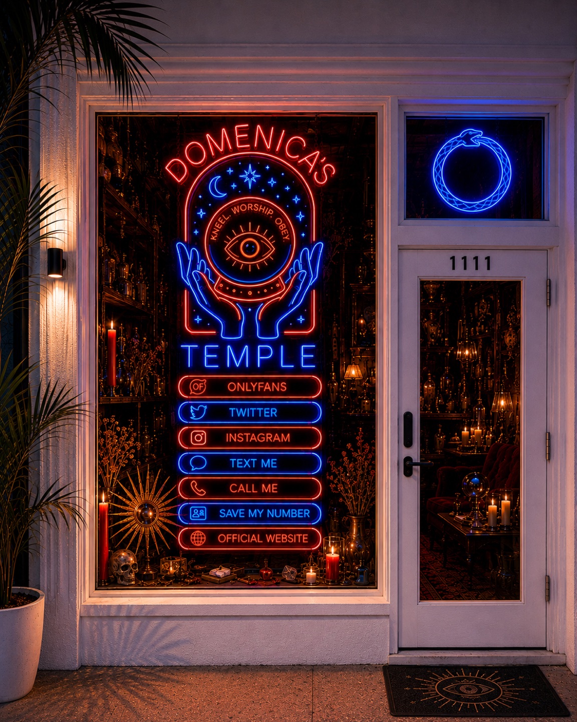 Domenica's Temple, neon storefront concept